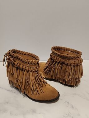 Zara Trafaluc Fringe Suede Ankle Boots - Tan